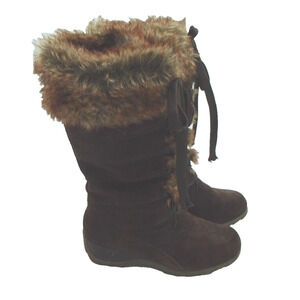 SPORTO Chelsa Suede Waterproof Winter Boots Size Lace-Up Faux Fur Size 6 Brown